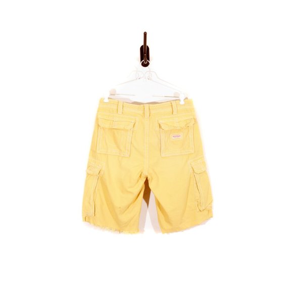 True Religion Mens Issac Cargo Bright Yellow Shorts Cut Off Drawstring Cotton 33 - Picture 9 of 15